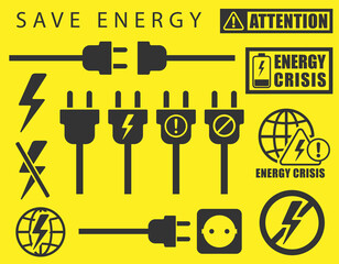 Save Energy. Energy crisis icon symbol. Vector illustration image. Isolated on white background.	
