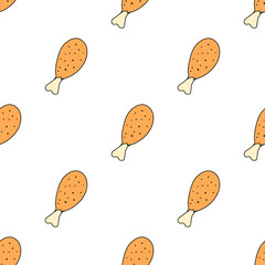 Seamless pattern with chicken legs. doodle meat. Doodle chicken legs icons. Seamless meat pattern