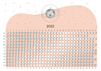 Moon Calendar 2023 Northern Hemisphere pink - obrazy, fototapety, plakaty