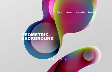 Landing page abstract liquid background. Flowing shapes, round design and circle. Web page for website or mobile app wallpaper