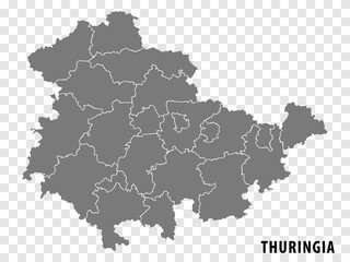 Map Free State of Thuringia on transparent background. Thuringia map with  districts  in gray for your web site design, logo, app, UI. Land of Germany. EPS10.