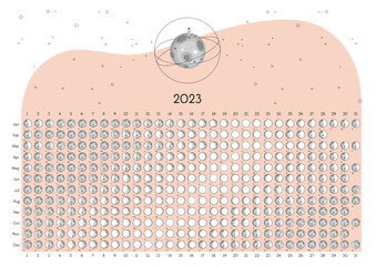 Moon Calendar 2023 Southern Hemisphere pink - obrazy, fototapety, plakaty