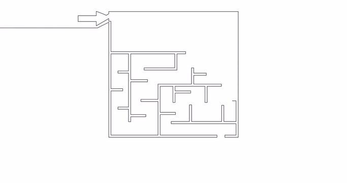 Self drawing line animation labyrinth solution continuous one single line drawn concept video