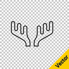 Black line Deer antlers icon isolated on transparent background. Hunting trophy on wall. Vector