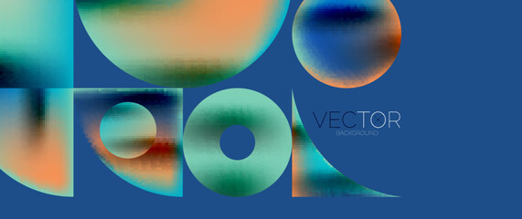 Geometric abstract panorama wallpaper background. Round shapes and circles, metallic color geometric shapes composition