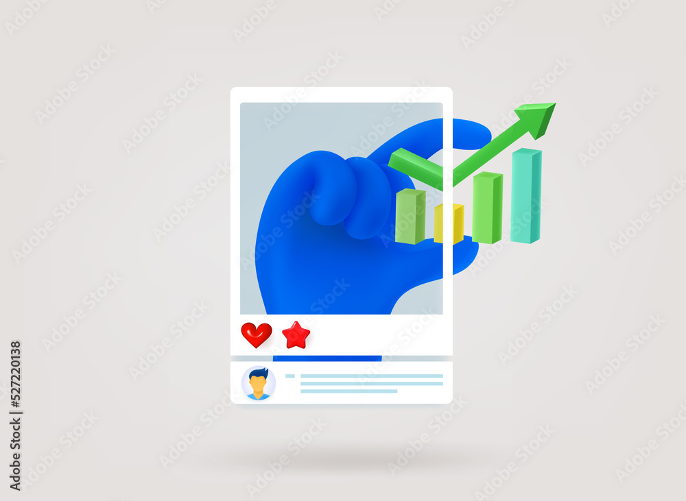 Poster internet message with hand. growing business concept. 3d concept