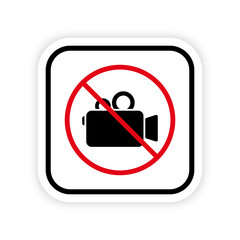 No Video Camera Recording Black Silhouette Ban Icon. Forbidden Movie Film Production Zone Red Sign. Camcorder Stop Symbol. No Allowed Recording Area Prohibited Pictogram. Isolated Vector Illustration