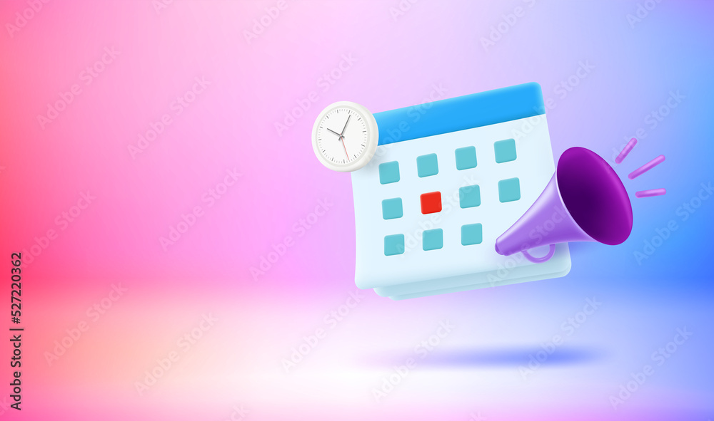 Poster Agenda concept with calendar. 3d vector illustration. Vector 3d banner with copy space