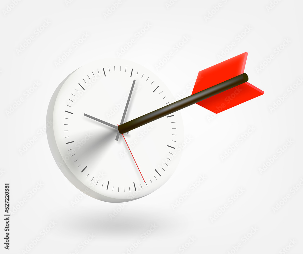 Aufkleber In time concept with arrow and clock. 3d vector isolated icon