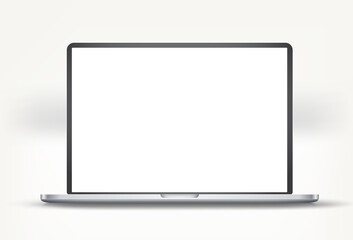 Modern laptop with white blank screen. 3d vector mockup