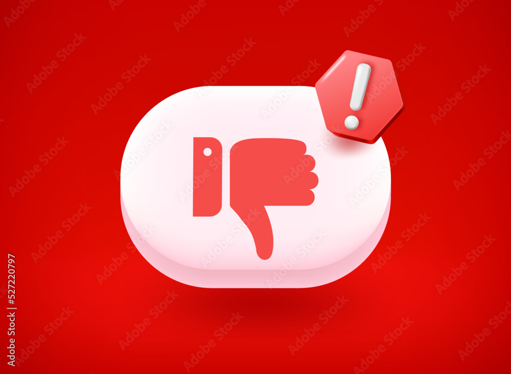 Poster white button with diagree sign. 3d vector illustration