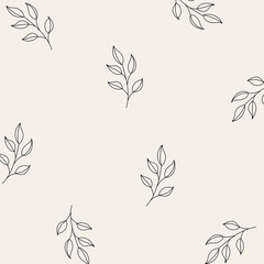 Seamless pattern of leaves and flowers. Background with hand drawn texture of leaves and flowers. Decorative nature background. Vector illustration