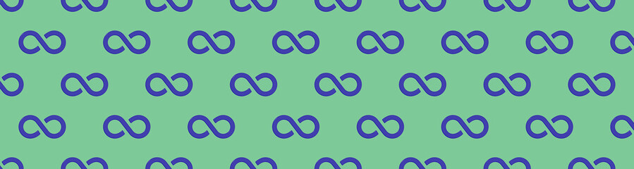pattern. Infinity sign is blue, isolated on green background. Symbol of infinity. Banner for insertion into site. 3D image. 3d rendering