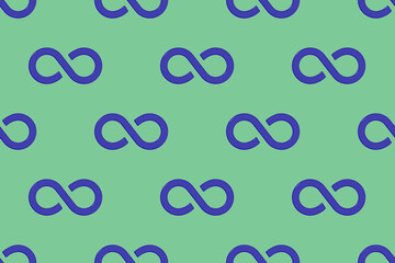pattern. Infinity sign is blue, isolated on green background. Symbol of infinity. 3D image. 3d rendering