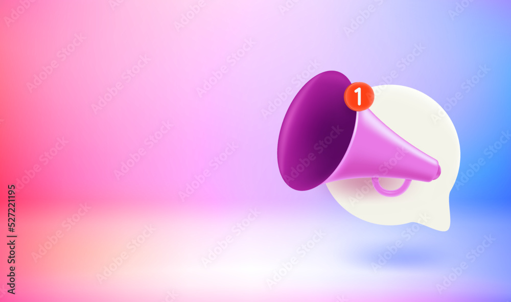 Poster announcement concept with loud speaker. vector 3d banner with doodling