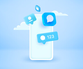 Modern smartphone with message application icons. 3d vector illustration