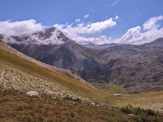 Panoramic view of wild valley from Monte Corvo in Abruzzo Italy