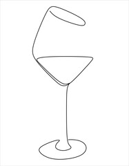 Wine Glass Continuous Line Drawing Black Sketch on White Background. Continuous Simple Drawing of Wine Glass. Minimal One Line Draw Illustration for Cafe, Shop, Delivery.