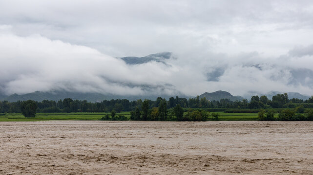 Heavy flood in the swat valley wash away agriculture fields and crops