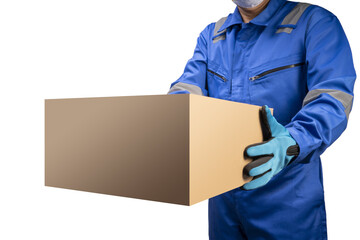 Delivery man holding fast truck delivery service , Online delivery service concept PNG file.