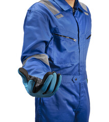 Mechanics or Technician man use hands to receive something isolated on a white background,...