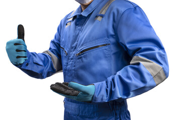 Mechanics or Technician man use hands to receive something isolated on a white background,...