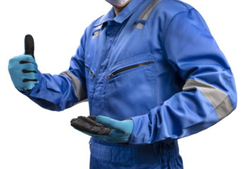 Mechanics or Technician man use hands to receive something isolated on a white background, Mechanics man on a white background PNG file.