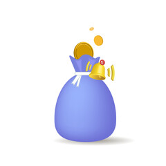 A money bag, a notification that the piggy bank is full.
 Business and financial solution,
the concept of payment and down payment. 3d vector illustration.