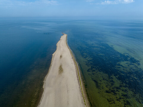 Rewa, Poland. Aerial View of Rewski Peninsula in Summer at the Baltic Sea in Rewa, Pomeranian Voivodship, Poland. 