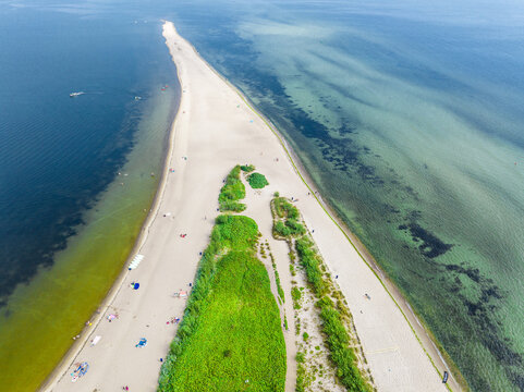Rewa, Poland. Aerial View of Rewski Peninsula in Summer at the Baltic Sea in Rewa, Pomeranian Voivodship, Poland. 