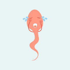 crying sad sick sperm. Vector flat line cartoon symbol illustration icon. Conception of fertilization