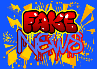 Fake News Graffiti tag. Abstract modern street art decoration performed in urban painting style.