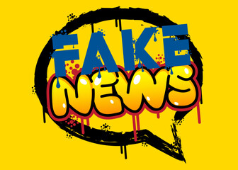 Fake News Graffiti tag. Abstract modern street art decoration performed in urban painting style.