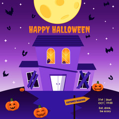 Halloween Party Flyer Invitation Layout with Cartoon-Style Illustrations