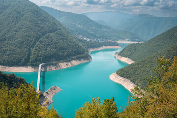 Fototapeta na wymiar Vivid Teal Piva Canyon, Montenegro