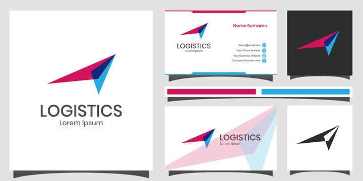 Abstract business right arrow up logo icon for start up sign, logistics delivery logo with business card design