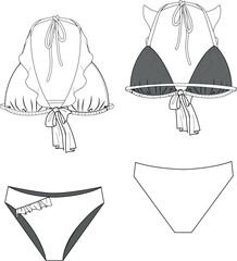 illustration of underwear and bikini, ruffle detail.