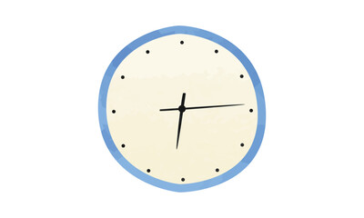 Wall clock clipart. Simple wall clock watercolor style vector illustration isolated on white background. Minimalist wall clock cartoon hand drawn doodle style. Office supplies drawing
