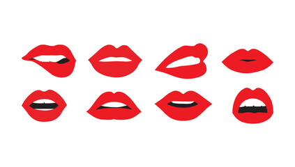 Lips set. Lips with matt red lipstick.