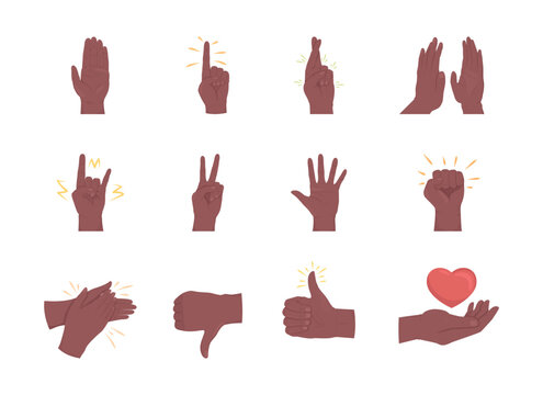 Manual explanation semi flat color vector hand gesture set. Editable pose. Human body part on white. Cartoon style illustration for web graphic design, animation, sticker pack collection