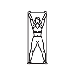 Fit woman in exercise dress using resistance bands line icon vector for Physical Therapy Day on September 9.