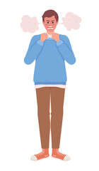 Angry nervous man holding fists semi flat color vector character. Editable figure. Full body person on white. Aggression simple cartoon style illustration for web graphic design and animation