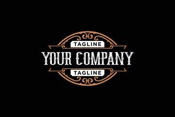 Retro vintage logo with floral ornaments