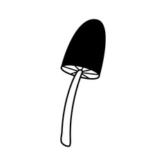 Doodle mushroom icon. Hand drawn sketch linear vector illustration. Black fungus, line art forest plant