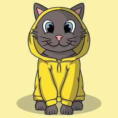 illustration art cute cat with hoodie character design