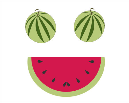 two outside water melon eyes and watermelon slice like mouth. creative vector design. isolated on white background.