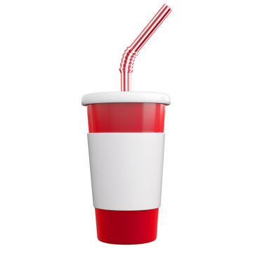 3d paper or plastic glass with striped tube.  Fast food or cinema snack concept. High quality isolated 3d render