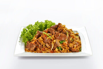 Stir fried beef with flat noodle tradition chinese cuisine 