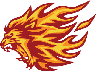 Lion Head Flaming Fire Design Illustration Logo