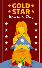 Mother's Day Gold Star, statue of mother hugging flag. suitable for design assets